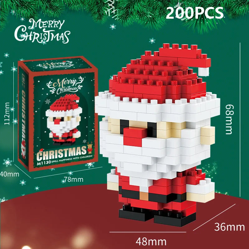 Christmas Gifts Micro Building Block DIY Domino Game Santa Claus Reindeer Holiday Puzzle Assembling Bricks Table Decoration Toys
