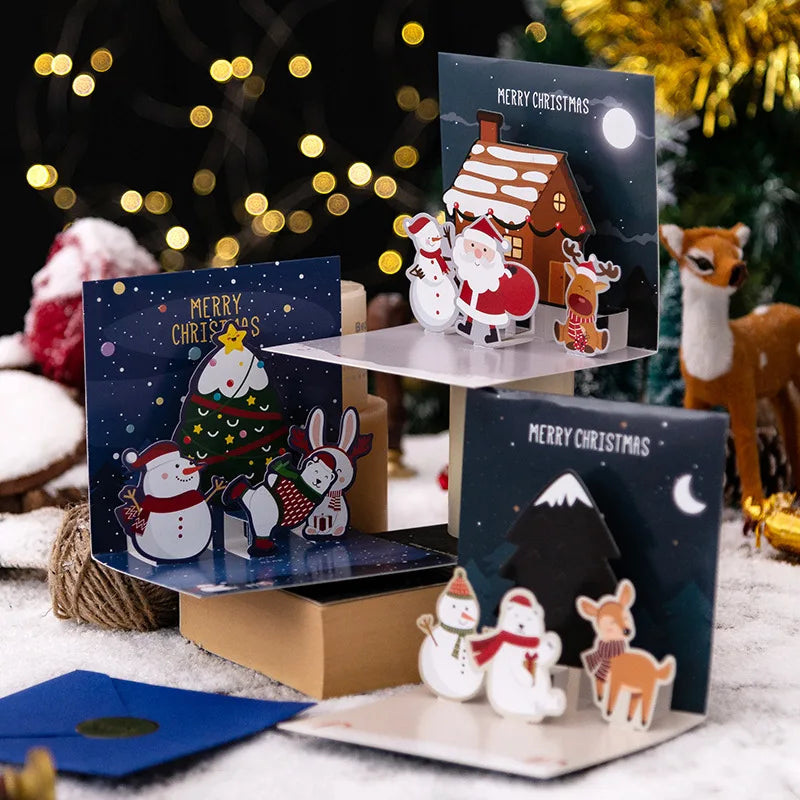 3D Pop UP Santa Cards Folding Merry Christmas Greeting Cards