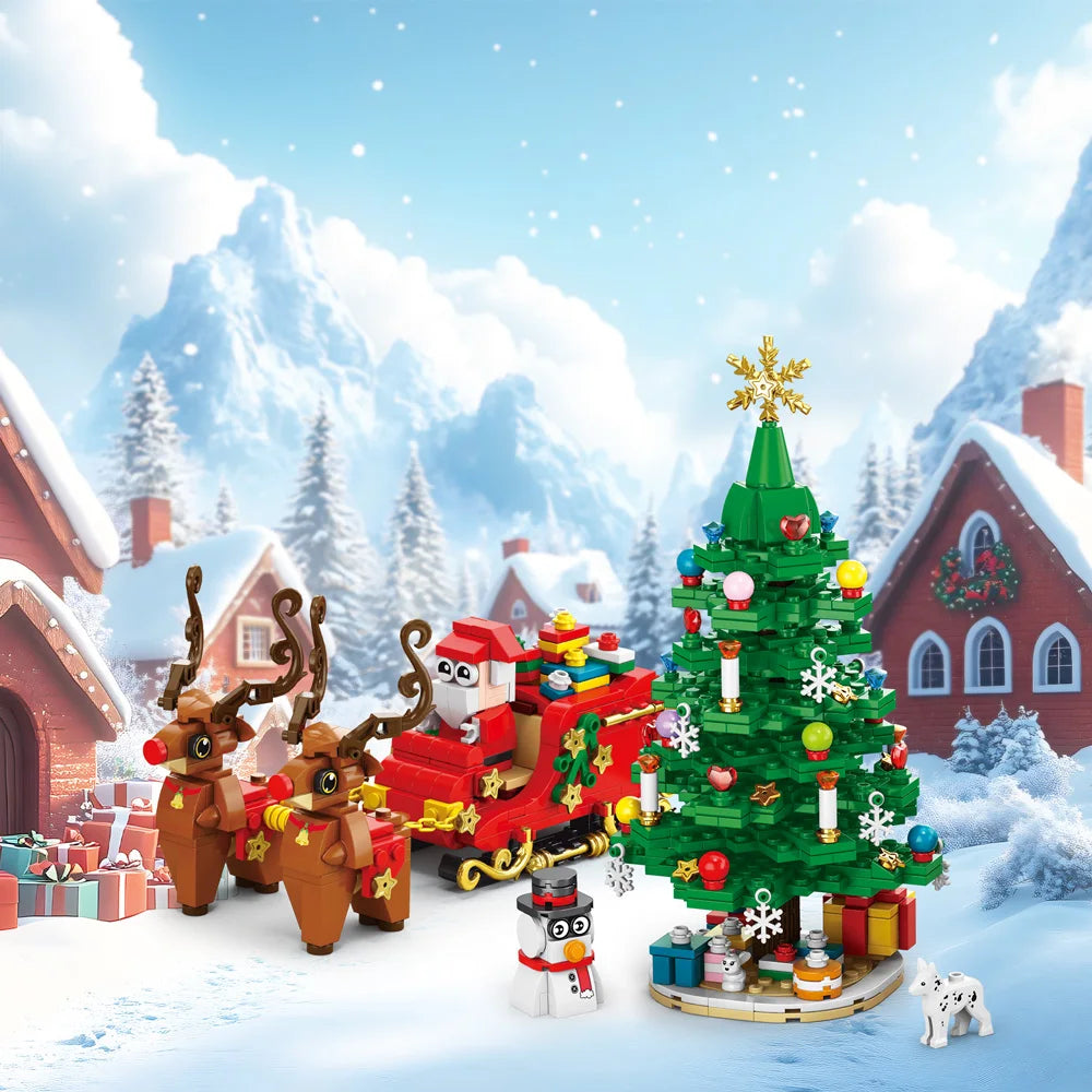 Christmas Train Christmas Tree Elk Christmas House Building Blocks Xmas Tree Decor For Kids