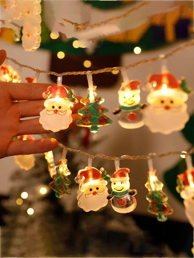 Christmas Lights String Santa Claus Snowman Battery-operated Garland LED Christmas Decorative Light Party New Year's Decor