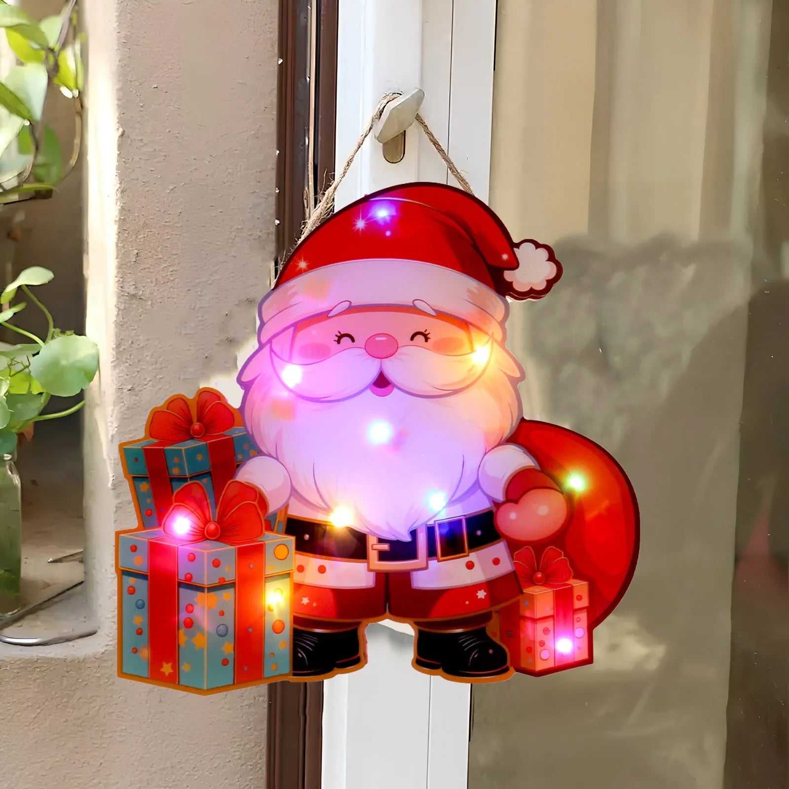 Luminous Door Hanging Decorations Christmas Home Diy Colorful Lights Snowman Scene