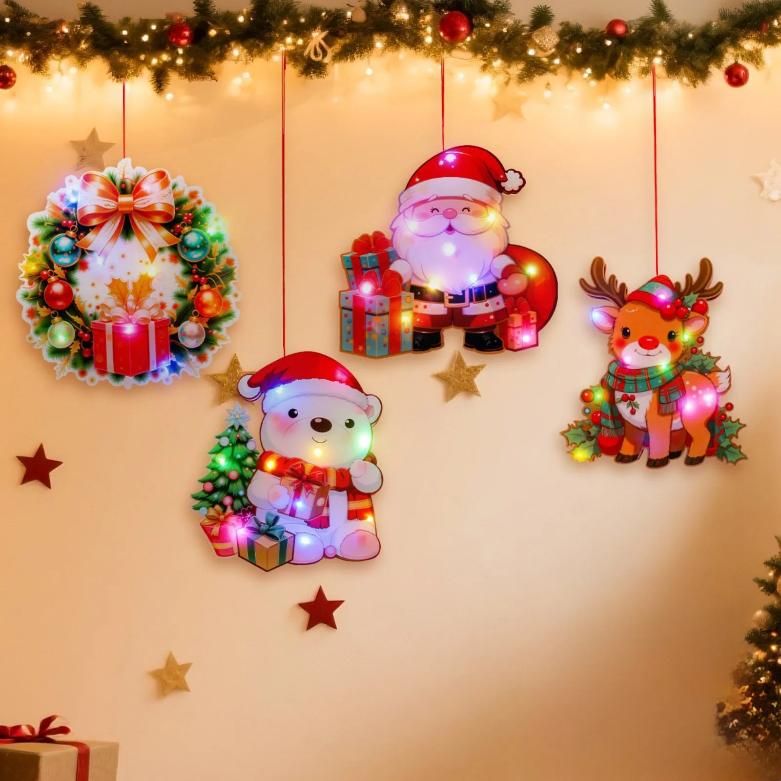 Luminous Door Hanging Decorations Christmas Home Diy Colorful Lights Snowman Scene