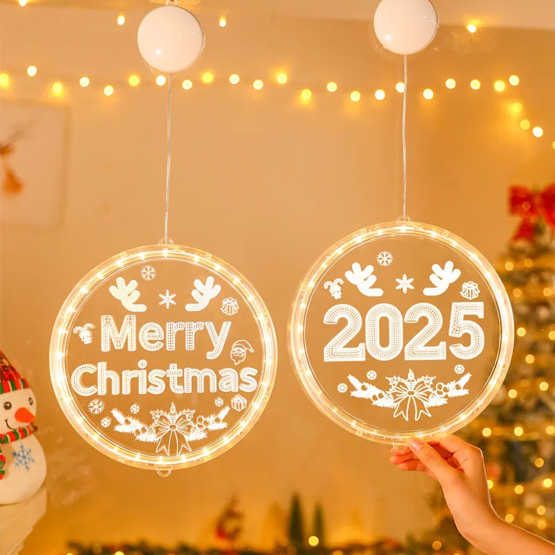 Merry Christmas LED Fairy Lights Santa Claus Elk Living Doors Windows Decoration New Year Gift 2025 Christmas Tree Hanging Light