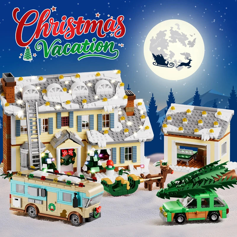 1958PCS Christmas Vacation House Building Blocks Toys Sets Holiday Decorative Ornaments Bricks For Kids Adult Christmas Gifts