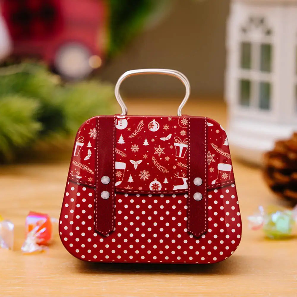 Christmas Decoration Metal Box Handbag Shape Tin Jar Jewelry Storage Case Kids Gift Can Storage Boxes Xms Party Decors