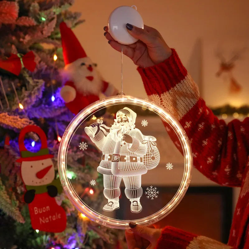 Merry Christmas LED Fairy Lights Santa Claus Elk Living Doors Windows Decoration New Year Gift 2025 Christmas Tree Hanging Light