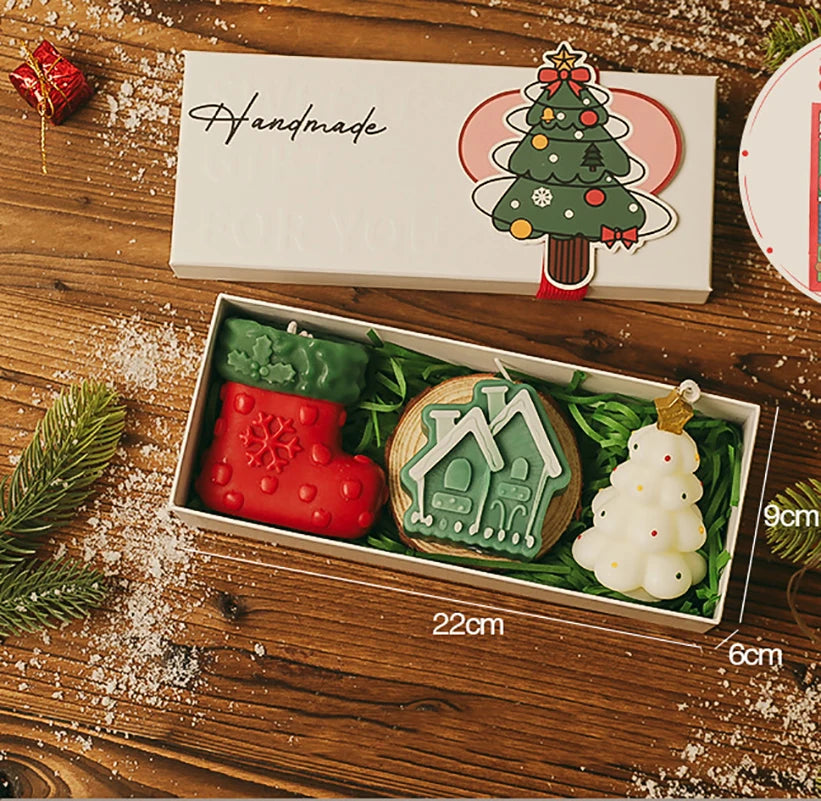 3Pcs/Pack Christmas Handmade Scented Candle Decor Cute Santa Snowman Elk Aromatherapy Candle