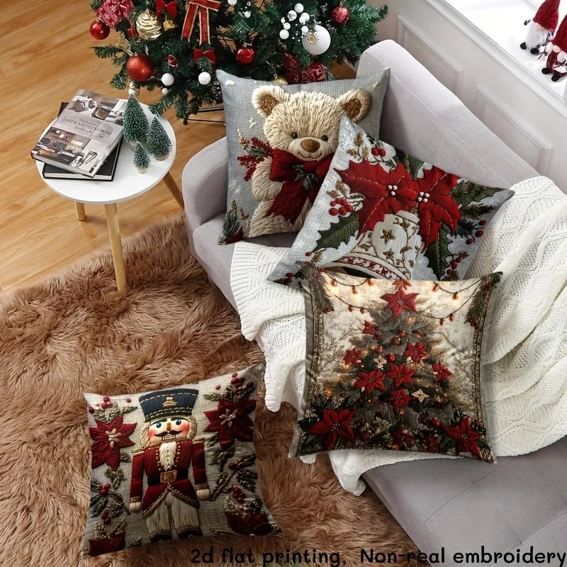 4Pc Christmas Pattern Decorative Pillowcase