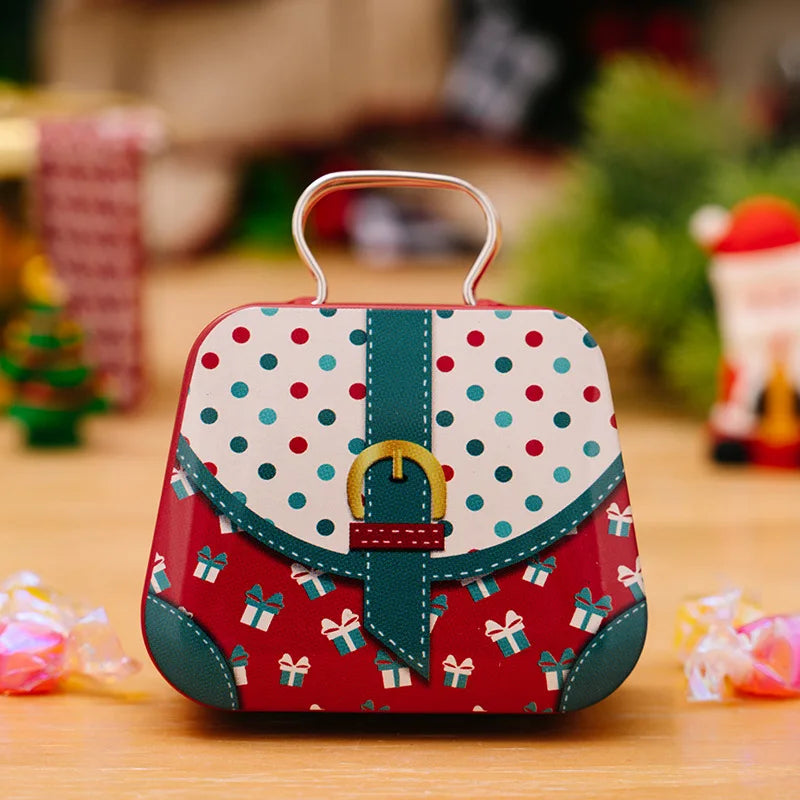Christmas Decoration Metal Box Handbag Shape Tin Jar Jewelry Storage Case Kids Gift Can Storage Boxes Xms Party Decors