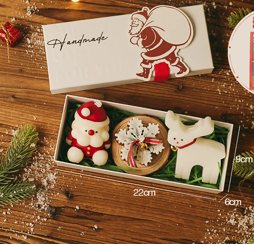 3Pcs/Pack Christmas Handmade Scented Candle Decor Cute Santa Snowman Elk Aromatherapy Candle