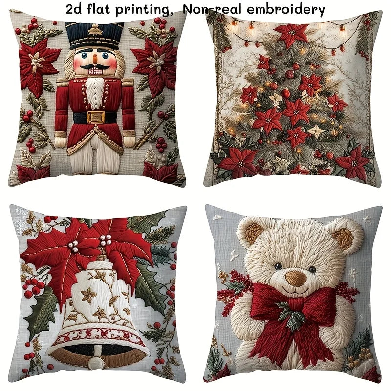 4Pc Christmas Pattern Decorative Pillowcase