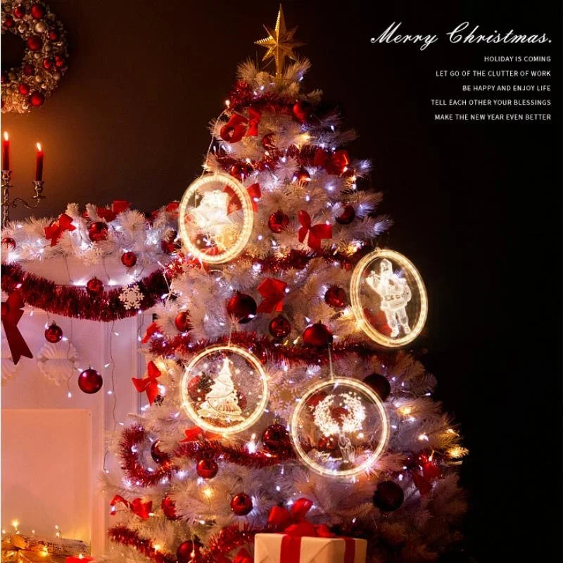 Merry Christmas LED Fairy Lights Santa Claus Elk Living Doors Windows Decoration New Year Gift 2025 Christmas Tree Hanging Light