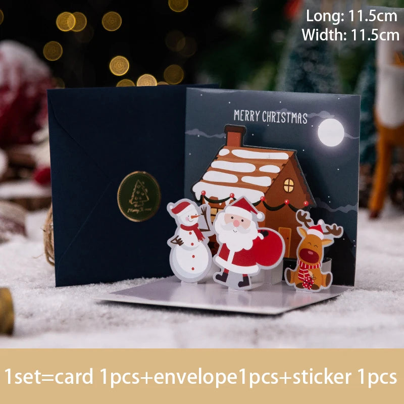 3D Pop UP Santa Cards Folding Merry Christmas Greeting Cards