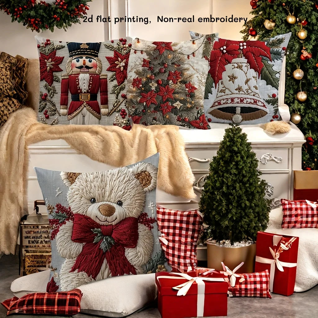 4Pc Christmas Pattern Decorative Pillowcase