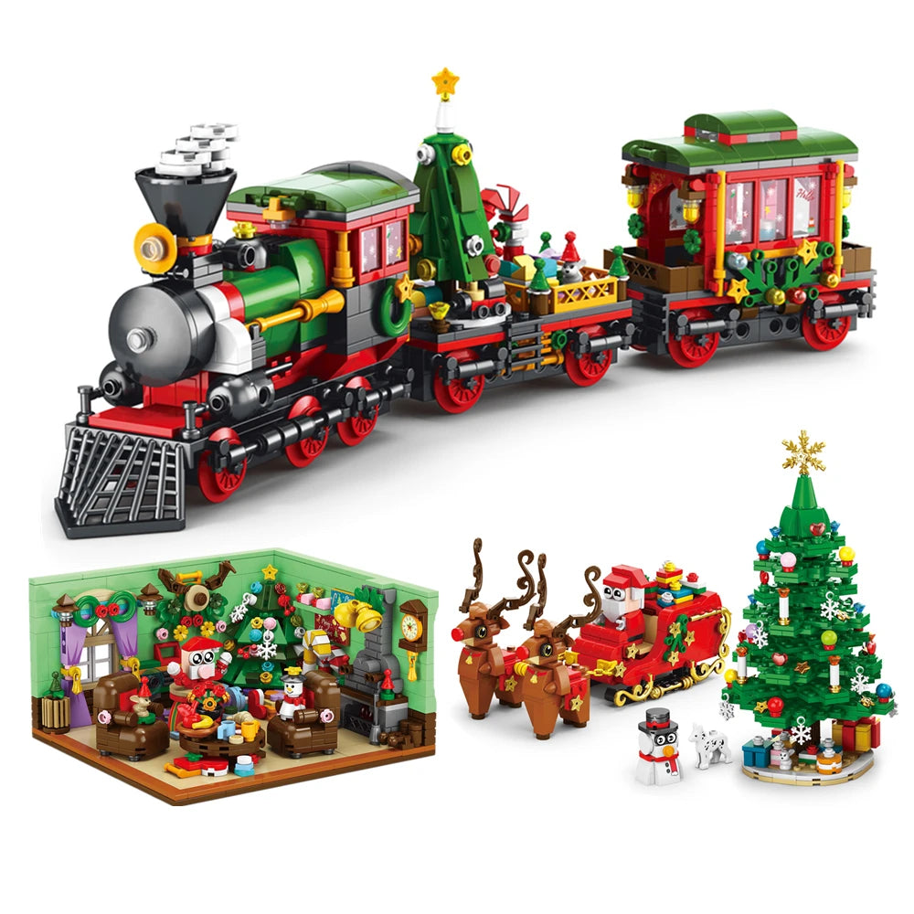 Christmas Train Christmas Tree Elk Christmas House Building Blocks Xmas Tree Decor For Kids
