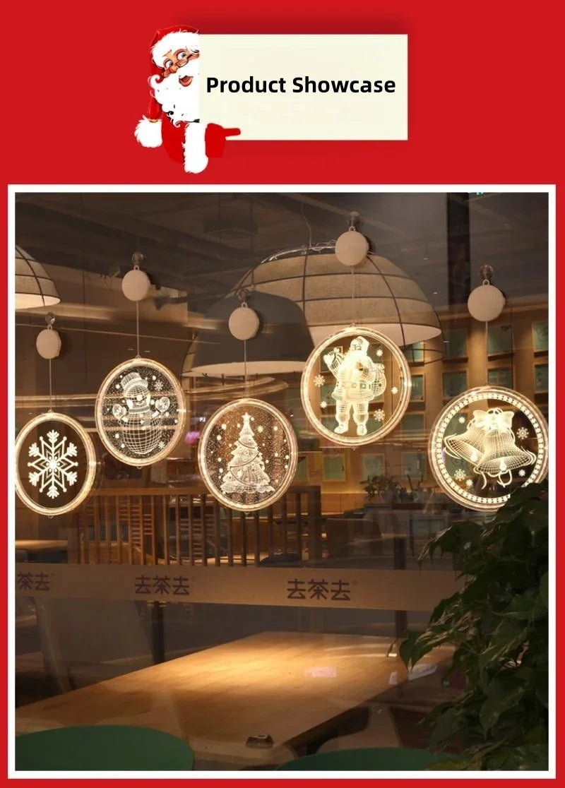 Merry Christmas LED Fairy Lights Santa Claus Elk Living Doors Windows Decoration New Year Gift 2025 Christmas Tree Hanging Light