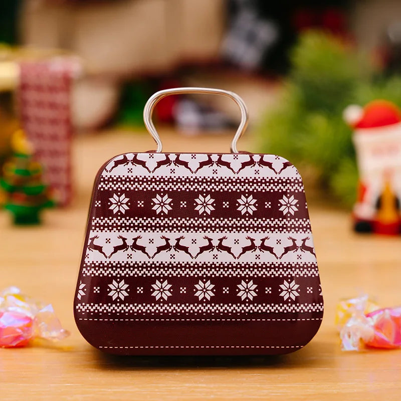 Christmas Decoration Metal Box Handbag Shape Tin Jar Jewelry Storage Case Kids Gift Can Storage Boxes Xms Party Decors