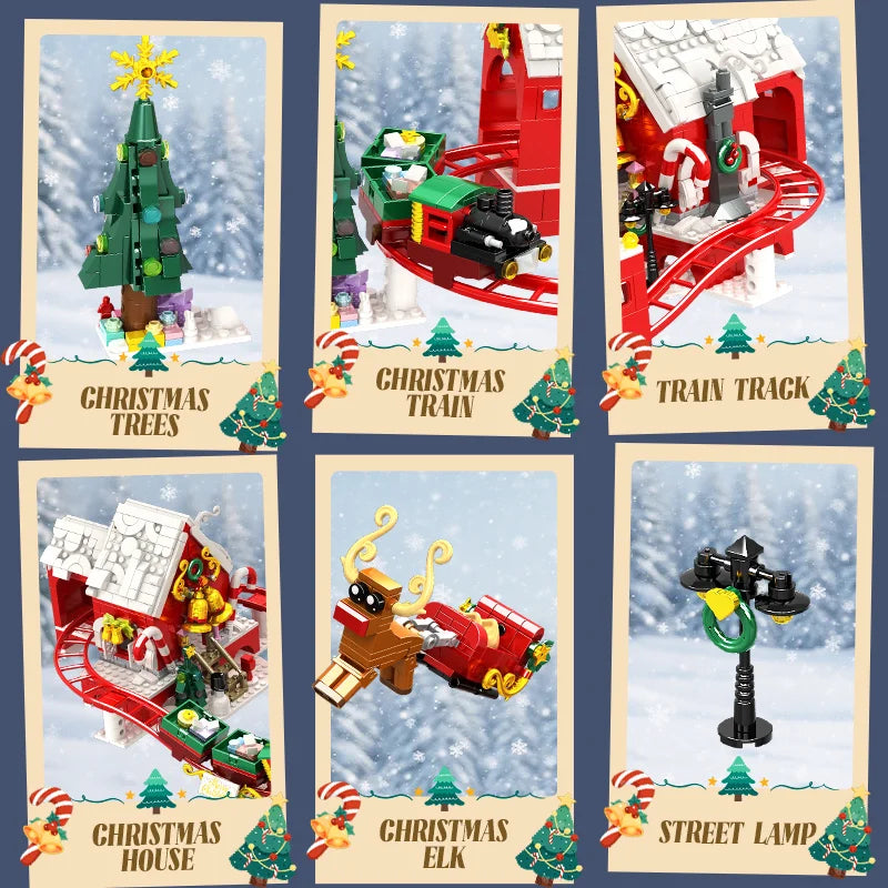 Christmas Train Christmas Tree Elk Christmas House Building Blocks Xmas Tree Decor For Kids