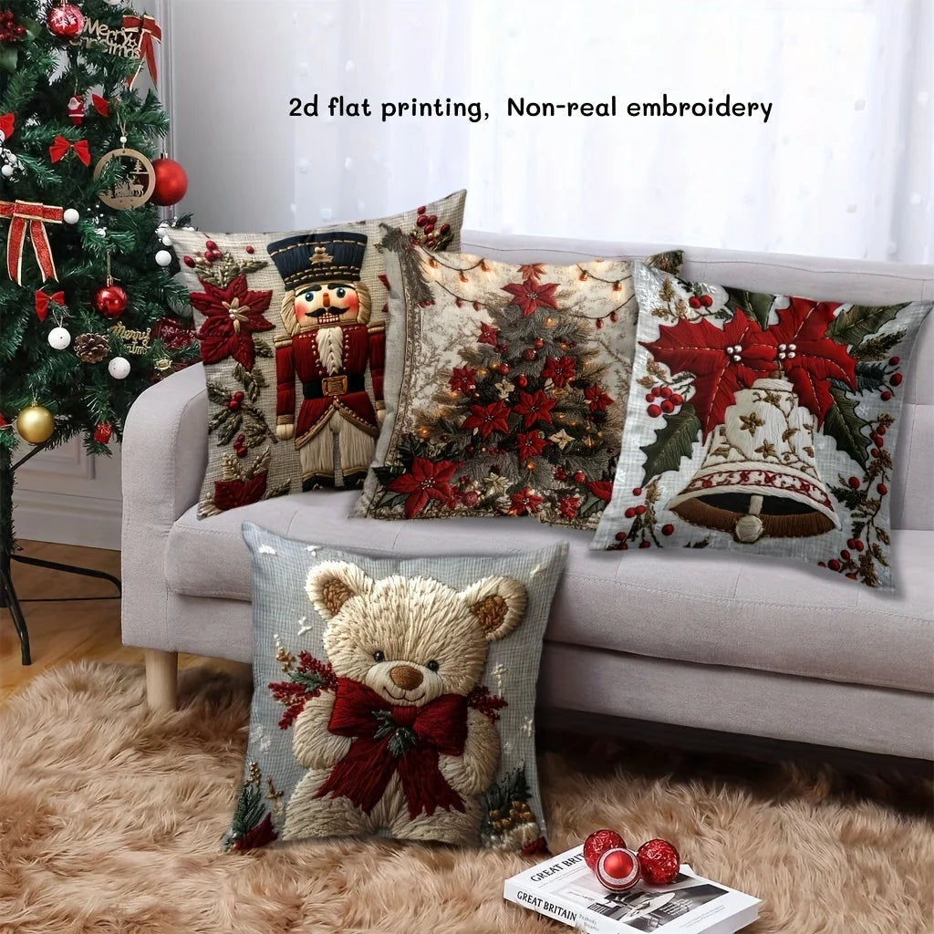 4Pc Christmas Pattern Decorative Pillowcase