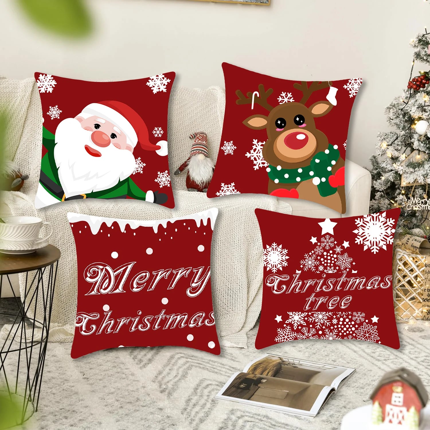 1pcs 2D Christmas Pillow Cover Xmas Party Decoration Xmas Holiday Santa Claus Pillow Cover Navidad Natal New Year Gift