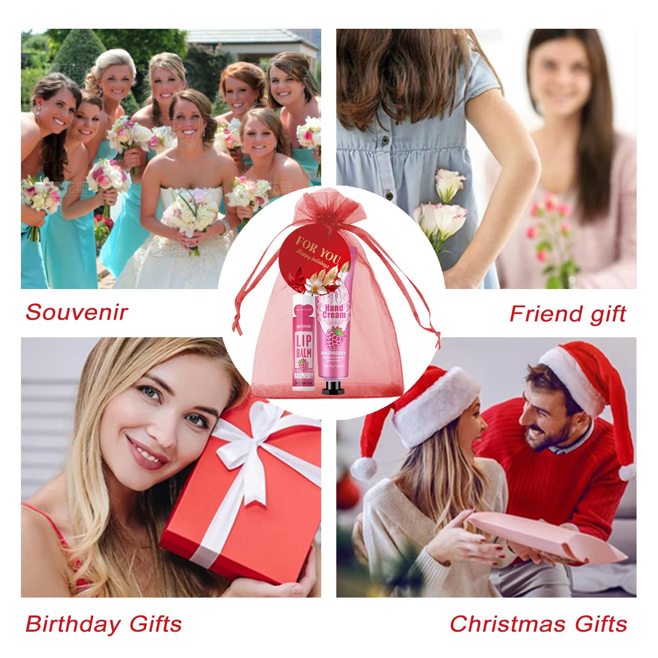 96pcs gift set hand cream and lip balm, with thank you card and organza bag