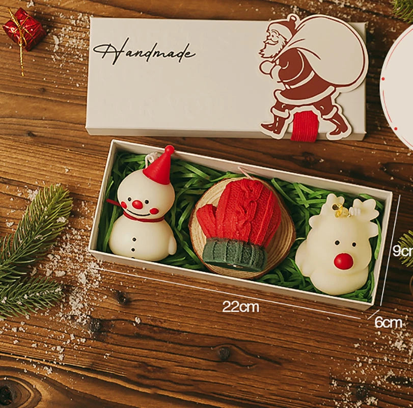 3Pcs/Pack Christmas Handmade Scented Candle Decor Cute Santa Snowman Elk Aromatherapy Candle