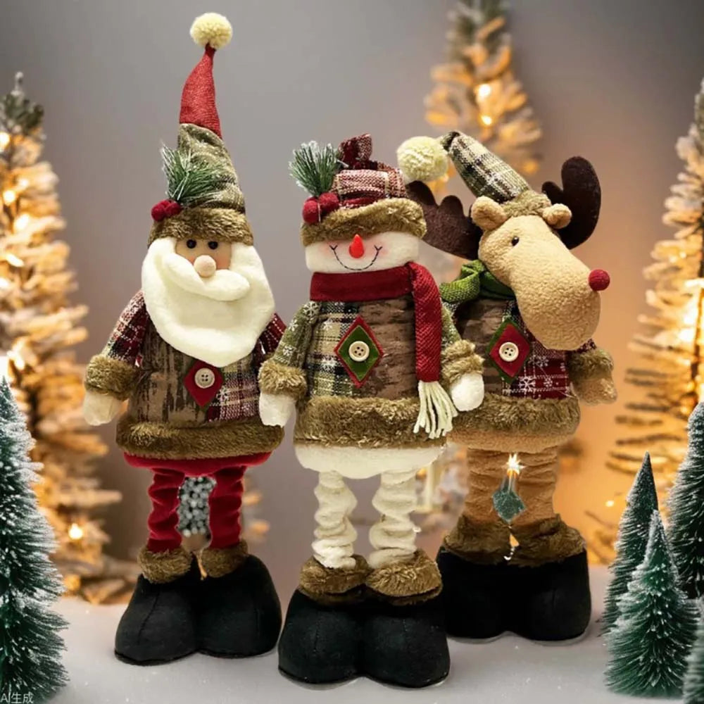 Adjustable Santa Claus Snowman Elk Doll Plush 40～60cm Xmas Gift Christmas Tree Decorations Home Party Xmas Ornaments 1pc