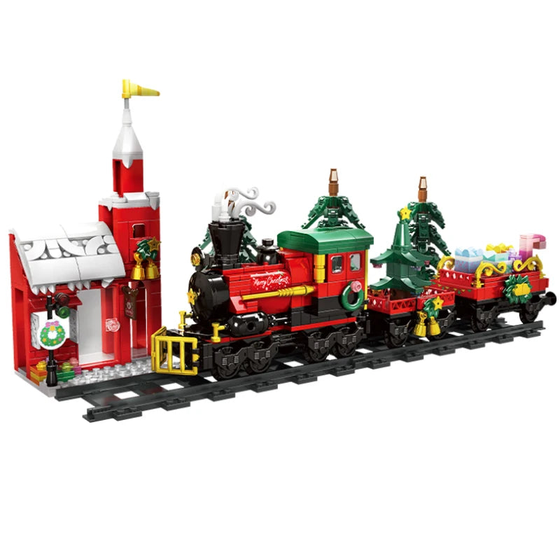Christmas Train Christmas Tree Elk Christmas House Building Blocks Xmas Tree Decor For Kids