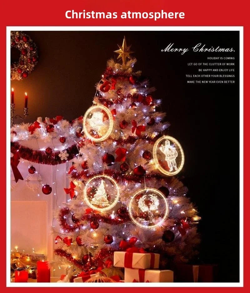 Merry Christmas LED Fairy Lights Santa Claus Elk Living Doors Windows Decoration New Year Gift 2025 Christmas Tree Hanging Light