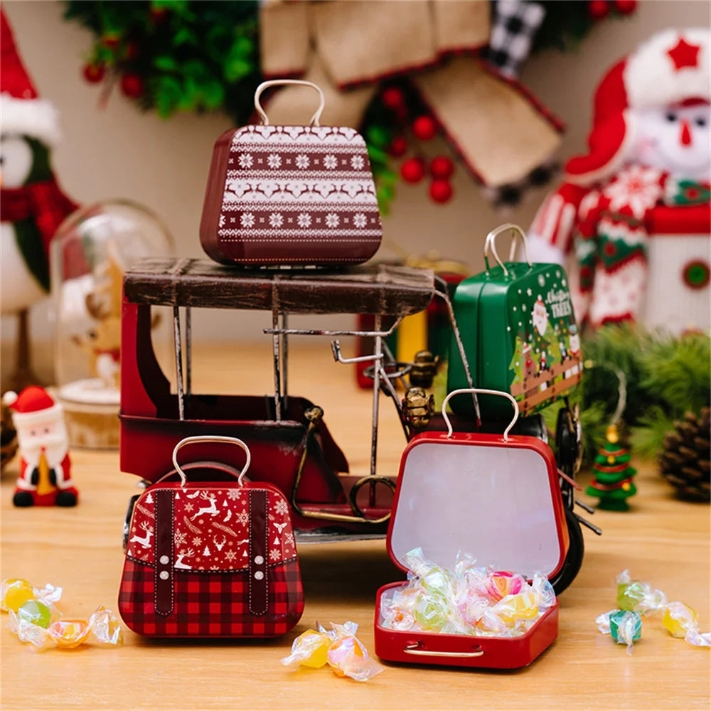Christmas Decoration Metal Box Handbag Shape Tin Jar Jewelry Storage Case Kids Gift Can Storage Boxes Xms Party Decors